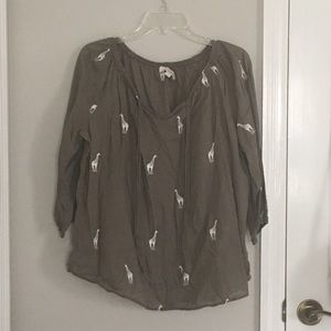 Loft 3/4 Sleeve Embroidered Giraffe Blouse